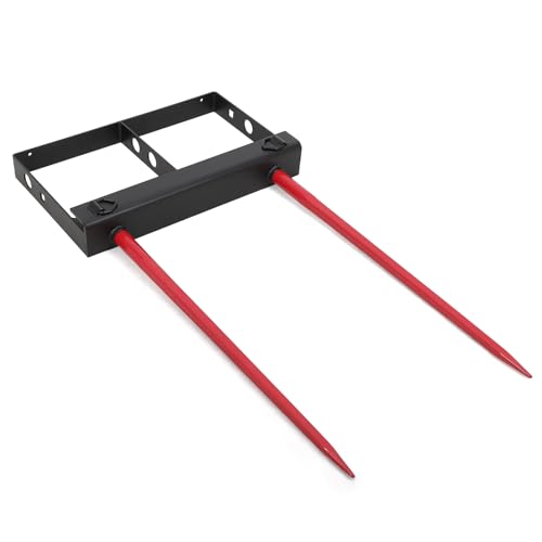 GAOMON Hay Spear 49",Red Black Double Spear Bale Spear 4000lbs Loading Capacity, Quick Attach Spike Forks Skid Steer Loader Tractor Attachment - size: Double Spear 49"