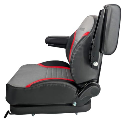 Comfort Elite Suspension Seat, Black Gray & Red – 1 YEAR WARRANTY – Adjustable Suspension, Backrest, & Cushioned Armrests – Scag Ferris Hustler Gravely Bad Boy Kubota Toro Zero-Turn Mowers & Tractors