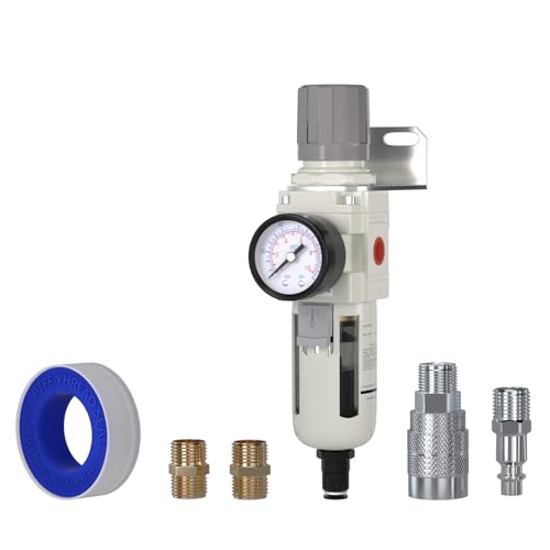1/2"NPT Air Filter Regulator Combo Piggyback,5 Micron Brass Element, Auto Drain,Air Pressure Regulator AW4000-04,0-150 psi Gauge - size: 1/2"NPT, style: Auto Drain