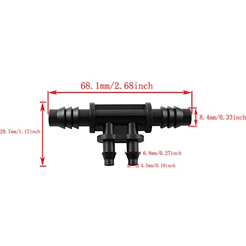 RLECS 6pcs 3/8 Inch to 1/4 Inch Greenhouse Drip Irrigation Water 4 Way Splitter for 4 mm Drip Hose Gardening Water Irrigation Fittings, Black