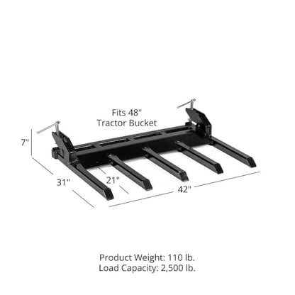 Titan Attachments 21" Fork Length Clamp-On Debris Forks V2, Fits Loader Buckets, Skid Steers - style: Bucket Width: 48"