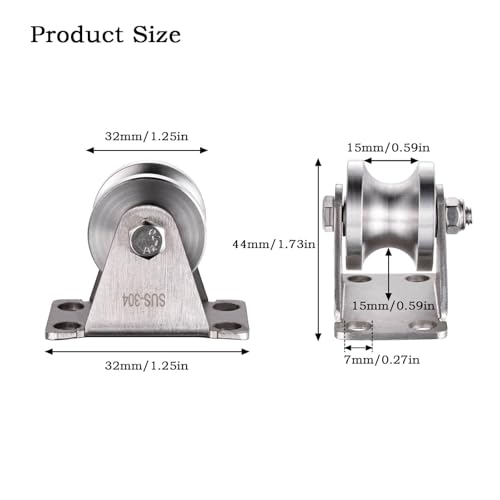 Cable Pulley Wheel Wall Mount, Duplex Bearings, Stainless Steel Rope Pulley for Pulley System, Sliding Gate, 4Pack - size: 32mm-4PCS