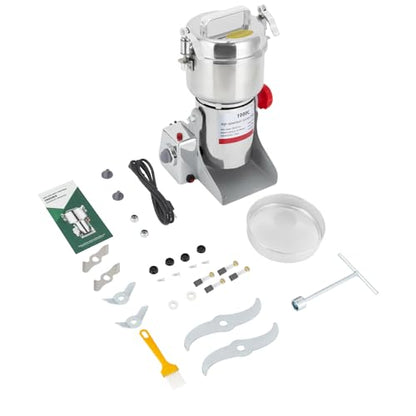 Electric Grain Mill Grinder 1000g Stainless Steel Grinding Machine Commercial Food Grain Mill with High-Pressure Lid 30000r/min High-Speed Dry Grinder for Kitchen (3600W 110V) - size: 1000g electric grain grinder