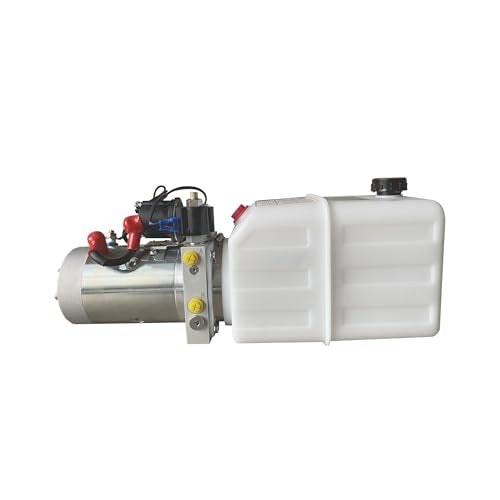 Double Acting Hydraulic Pump 5 Quart Hydraulic Power Unit 12V DC Hydraulic Pump (Plastic Oil Reservoir Double Acting 3200 PSI) SAE#6 Connector for Dump Trailer Car Lifting-US