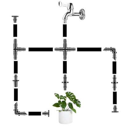 Unoutur 600 Pcs Barbed Connectors Drip Irrigation Fittings Kit, 1/4" Drip Irrigation Kit for Garden Flower Pot Greenhouse Lawn (Straight Barbs,Single Barbs,Tees,Elbows,End Plug,4-Way Coupling) - size: 600 Pcs (1/4" Barbed Connectors)
