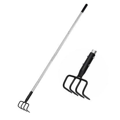 4-Tine Garden Hand Tiller Cultivator, 55" Adjustable Long Handle