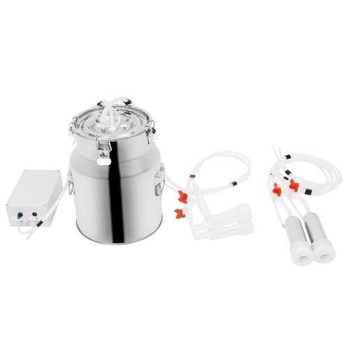 Electric Milking Machine for Cows and Goats, 14L Stainless Steel Milk Bucket, Adjustable Vacuum & Pulsation, Portable Cow Milker for Farm, Homestead, Dairy Use (14L) - size: 14L