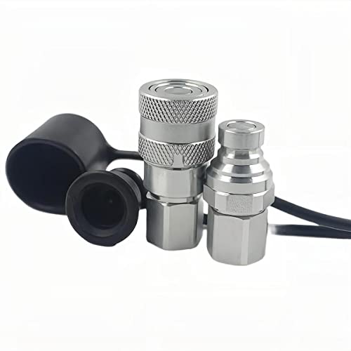 2-Sets ISO16028 1/4" Flat Face Hydraulic Quick Connect Coupling/Coupler Set W/Black Dust Cap 1/4'' NPT Thread - size: 2-Sets 1/4" NPT