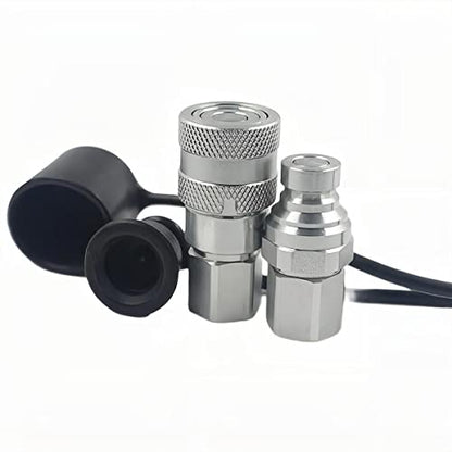 2-Sets ISO16028 1/4" Flat Face Hydraulic Quick Connect Coupling/Coupler Set W/Black Dust Cap 1/4'' NPT Thread - size: 2-Sets 1/4" NPT