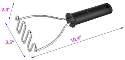 Potato Masher - Stainless Steel Wire Kitchen Tool for Mashing Vegetable, Food, Bean, Avocado - Dishwasher Safe