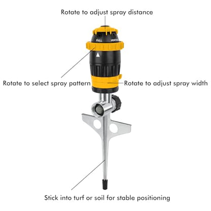 RESTMO Gear Drive Sprinkler with Metal T-Spike Base,Yellow - color: Yellow, size: 1 Pack