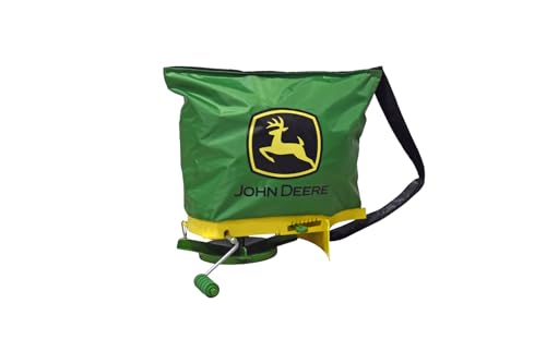 John Deere 25 lb Handheld Bag Seeder Spreader with Waterproof Bag, Enclosed Gears, Adjustable Shoulder Strap, Rear Baffle