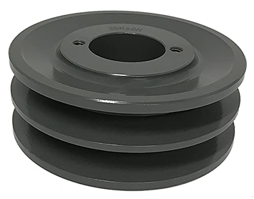 Double Groove 5.25" Cast Iron Electric Motor" H" Pulley/Sheave, Bushing Included, for 5/8" Top Width B/5L/BK/5LK Section V Belt, 2 Groove Pulley (No Bushing/Standalone Pulley, 2BK55H) - size: No bushing / Standalone Pulley