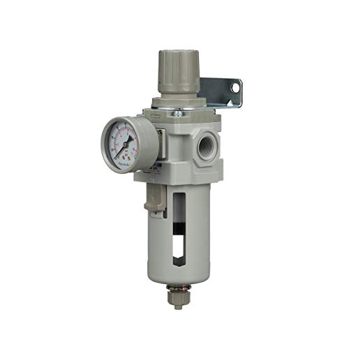 PneumaticPlus SAW400-N04BG Compressed Air Filter Regulator Piggyback Combo 1/2" NPT - Poly Bowl, Manual Drain, Bracket, Gauge - style: Poly Bowl - Manual Drain