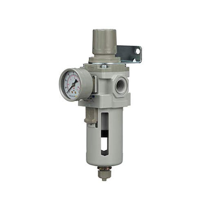 PneumaticPlus SAW400-N04BG Compressed Air Filter Regulator Piggyback Combo 1/2" NPT - Poly Bowl, Manual Drain, Bracket, Gauge - style: Poly Bowl - Manual Drain