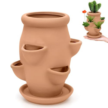 Small Strawberry Tower Pot Planter,Vertical Multi Pocket Ceramic Strawberry Succulent Planter Tower for Outdoor Plants