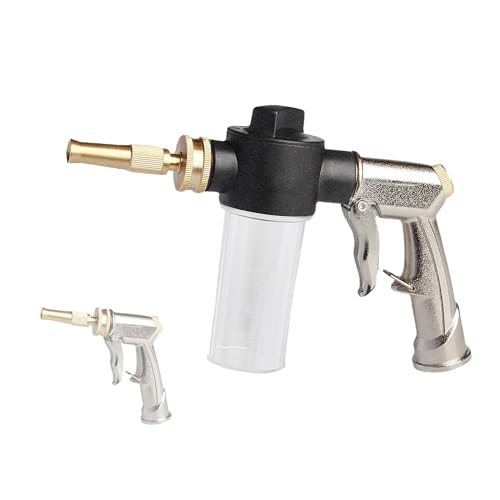 High Pressure Hose Nozzle with Soap Dispenser, Metal Foam Gun Sprayer - color: Silver