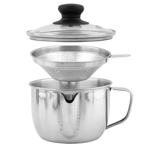 Stainless Steel Fat Separator Gravy Boat 1L/4 Cup with Strainer & Glass Lid