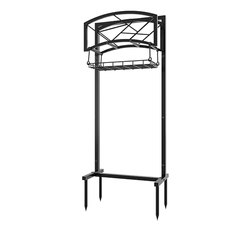 Fire Beauty Heavy-Duty Portable Garden Hose Holder with Storage Basket,80+ lbs Capacity, Modern Geometric Design, Holds 180ft 1/2" Hose,Dual Support Rods & Rustproof Screws - style: Geometric Design