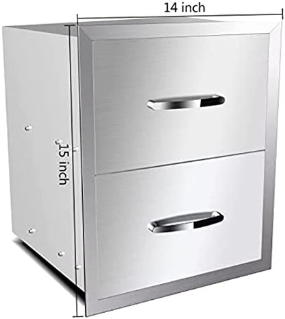 AHLOKI Stainless Steel with Chrome Handle BBQ Island Drawers for Outdoor Kitchen Or Grill Station,14Wx23Dx15H - size: 14Wx23Dx15H