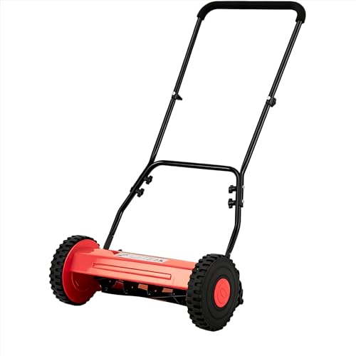 14-Inch Hand Push Reel Lawn Mower, 5-Blade Manual Push Lawnmower