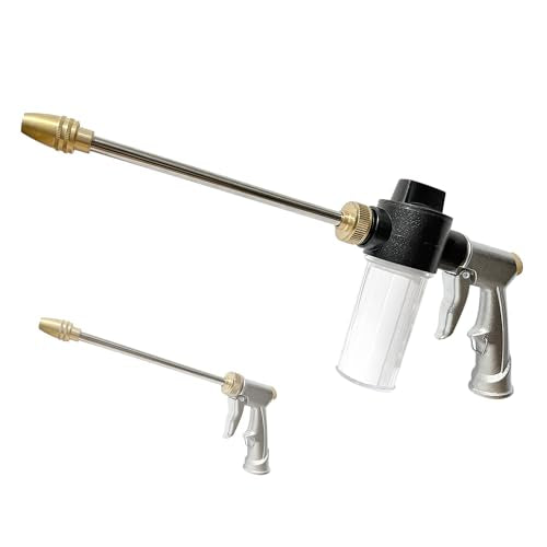 High Pressure Hose Nozzle with Soap Dispenser, Metal Foam Sprayer - color: Silver