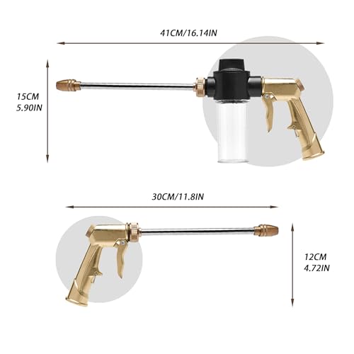 High Pressure Hose Nozzle with Soap Dispenser, Metal Foam Sprayer - color: Brass