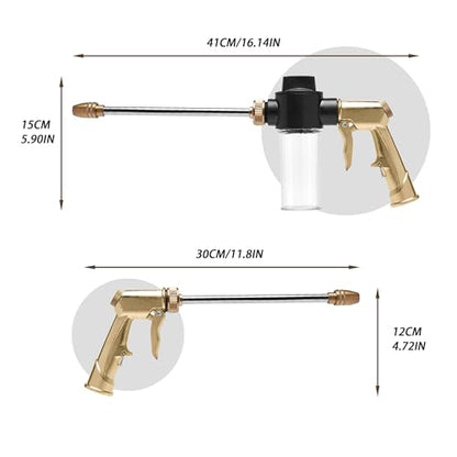 High Pressure Hose Nozzle with Soap Dispenser, Metal Foam Sprayer - color: Brass