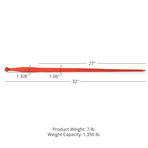 Titan Attachments 32" C1 Square Hay Bale Spear, 1 3/8" Diameter, 1,350 LB Capacity, Forged & Heat-Treated Steel, for Hay & Handling Daily Farm Work