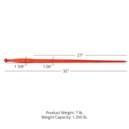 Titan Attachments 32" C1 Square Hay Bale Spear, 1 3/8" Diameter, 1,350 LB Capacity, Forged & Heat-Treated Steel, for Hay & Handling Daily Farm Work