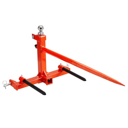 Happybuy 49" Hay Spear, 1600lbs Capacity, Three-Point Hitch Attachment with 2 Stabilizer Spears, Quick Attach Forks