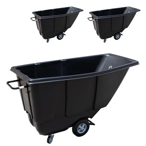 Tilt Dump Truck Trash Cart, 1/2–1 Cubic Yard Capacity, 450 lbs Heavy Duty Dump Cart with Wheels & Casters for Construction, Warehouse & Industrial Material Handling (3-Pack) - size: 3PC