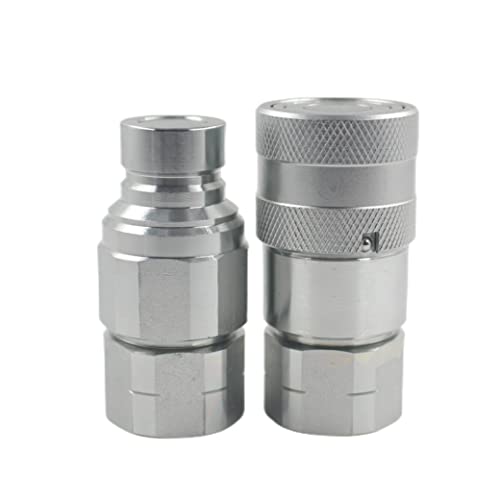 ISO16028 3/8'' Flat Face Hydraulic Quick Connect Coupling/Coupler Set W/Red Dust Cap 3/8'' NPT Thread - size: 1-Set 3/8" NPT