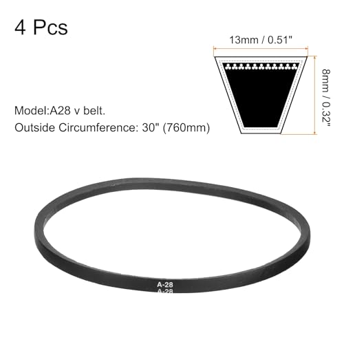 uxcell 4pcs A28 or 4L300 Classic Wrapped Rubber V-Belt, 28"(710mm) Inside Circumference, A Profile V Belt - size: A28