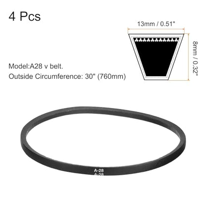 uxcell 4pcs A28 or 4L300 Classic Wrapped Rubber V-Belt, 28"(710mm) Inside Circumference, A Profile V Belt - size: A28