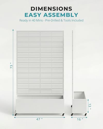 Privacy Planter Box with Trellis, 73 in Tall Metal Screen, White - color: Matte White