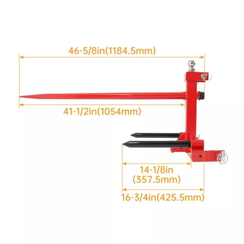 3 Point Hay Bale Spear Trailer Hitch Receiver for Cat 1 Tractor W/Gooseneck Ball