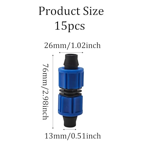 15Pcs 16mm Drip Irrigation Coupling, Blue Connector Farm Irrigation Tools Fit for Most 16-17mm Drip Tape AG Tubing - size: Coupling