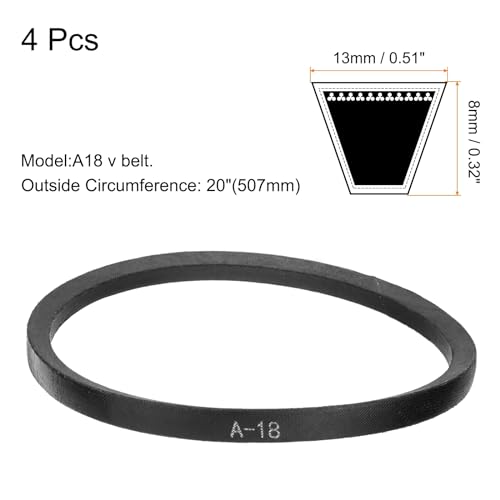 uxcell 4pcs A18 or 4L200 Classic Wrapped Rubber V-Belt, 18"(457mm) Inside Circumference, A Profile V Belt - size: A18