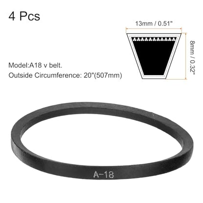 uxcell 4pcs A18 or 4L200 Classic Wrapped Rubber V-Belt, 18"(457mm) Inside Circumference, A Profile V Belt - size: A18