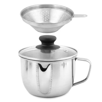 Stainless Steel Fat Separator Gravy Boat 1L/4 Cup with Strainer & Glass Lid