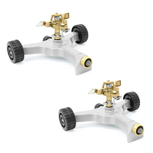RESTMO 2 Pack Heavy Duty Full Metal Impact Sprinkler with Wheeled Base - size: 2 Pack
