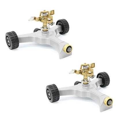 RESTMO 2 Pack Heavy Duty Full Metal Impact Sprinkler with Wheeled Base - size: 2 Pack
