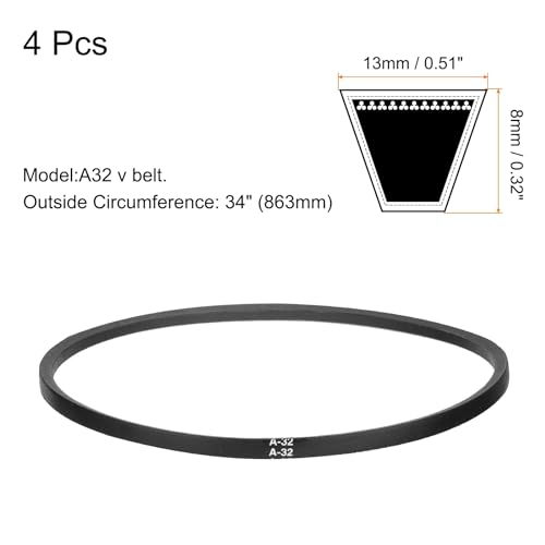 uxcell 4pcs A32 or 4L340 Classic Wrapped Rubber V-Belt, 32"(813mm) Inside Circumference, A Profile V Belt - size: A32
