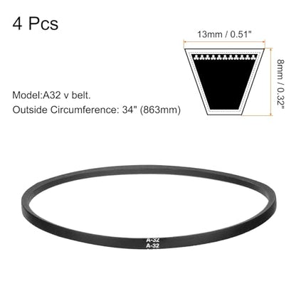 uxcell 4pcs A32 or 4L340 Classic Wrapped Rubber V-Belt, 32"(813mm) Inside Circumference, A Profile V Belt - size: A32