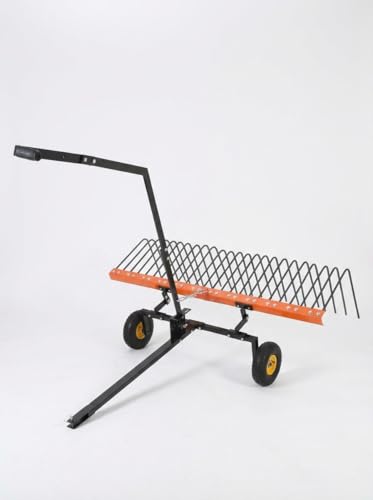 60 Inch Tow Behind Lawn Dethatcher, Tow Behind Steel Pine Straw Rake - color: Orange