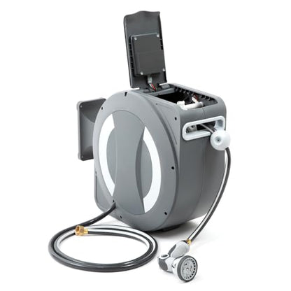 Betta EaseReel Battery-Powered Wall-Mounted Retractable Hose Reel, with Quick-Access Dual Hose Length Control, 8 Spray Patterns Nozzle, Automatic Roll-Up & Tangle-Free Hose Guide (1/2'', 78FT/23m) - size: 1/2'' - 78FT (23m)