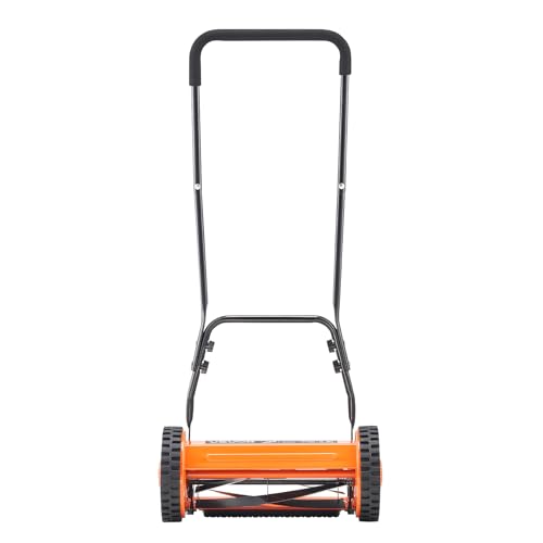 VEVOR Push Reel Lawn Mower 16 inch, 5 Blades Manual Push Mower No Motor, 0.6-1.75 in Adjustable Cutting Height, Walk-Behind Lawn Mowers with Grass Catcher Bag for Green Lawns, Driveways, Courtyards - size: 16 inch