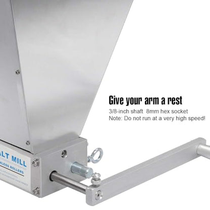 FERRODAY Malted Grain Mill for Grain Malt Barley, 2 Roller Stainless Steel - size: Wooden base plate