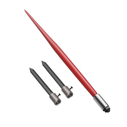 49" Hay Spear, 4500 LBS Capacity Bale Spear Attachment with 2 pcs 17" Stabilizer Spears, Sleeve & Hex Nut, 1-3/4" Quick Attach Bale Spike for Buckets, Tractors, Loaders - size: w/ sleeve